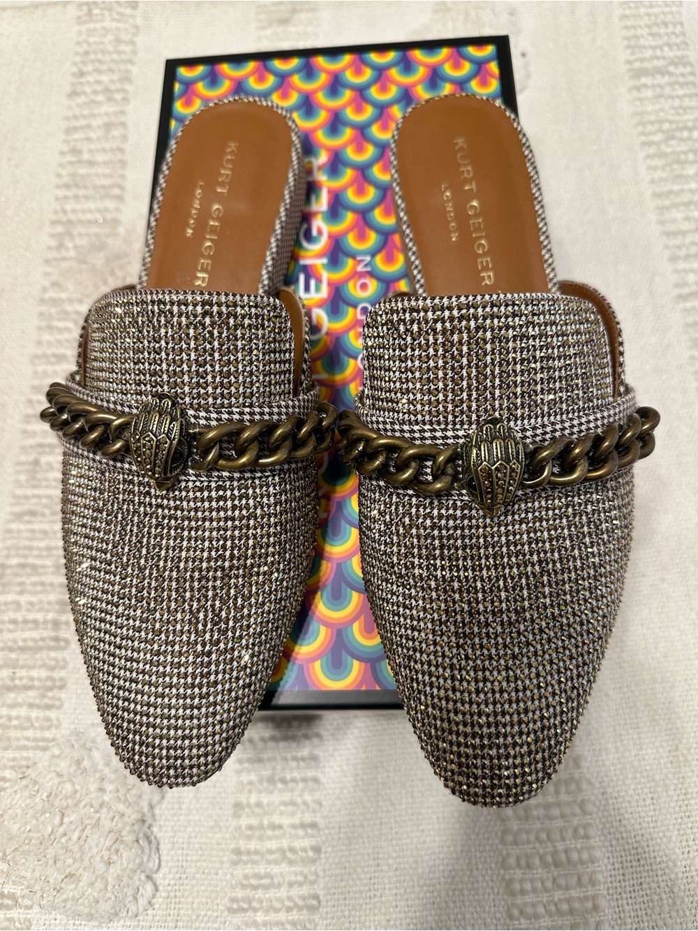 Kurt Geiger Tweed Pointed- Toe Chain Mule in Brown
